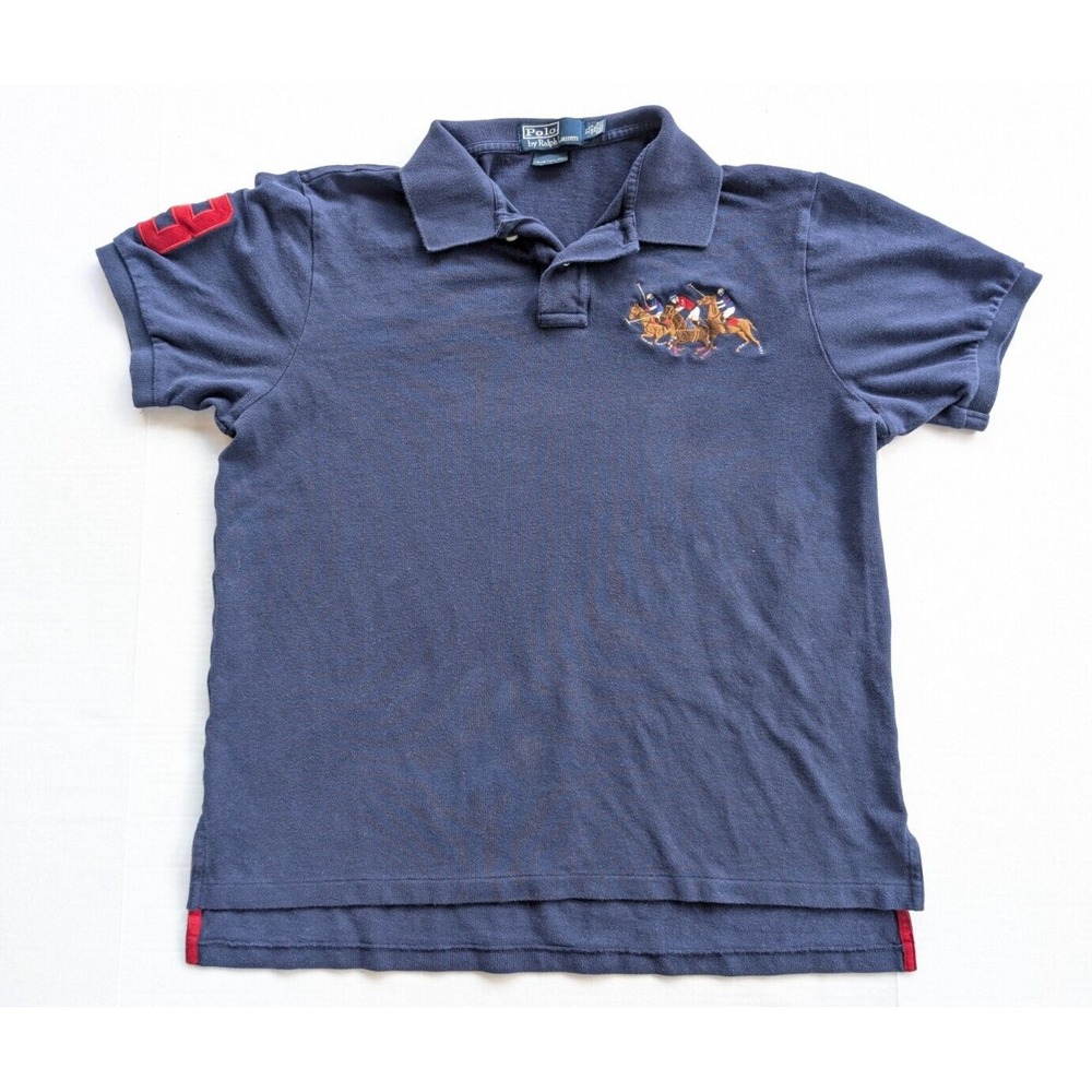 Ralph Lauren Polo Mens XL Custom Fit Triple Pony Navy Blue Short Sleeve